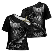 Personalised All Black New Zealand Darts Cross Shoulder Shirt Aoteroa Fern Maori Galaxy Style LT14 - Polynesian Pride