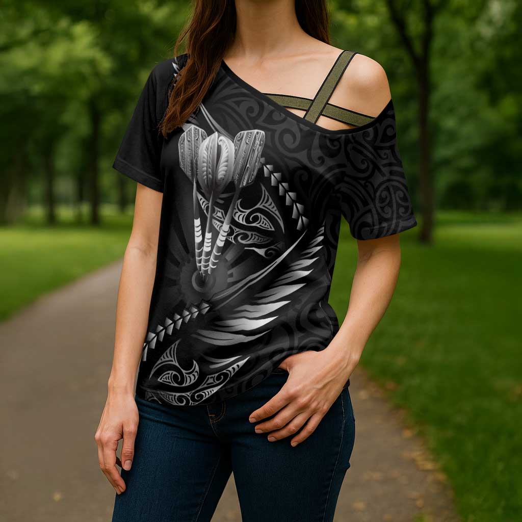Personalised All Black New Zealand Darts Cross Shoulder Shirt Aoteroa Fern Maori Galaxy Style LT14 - Polynesian Pride