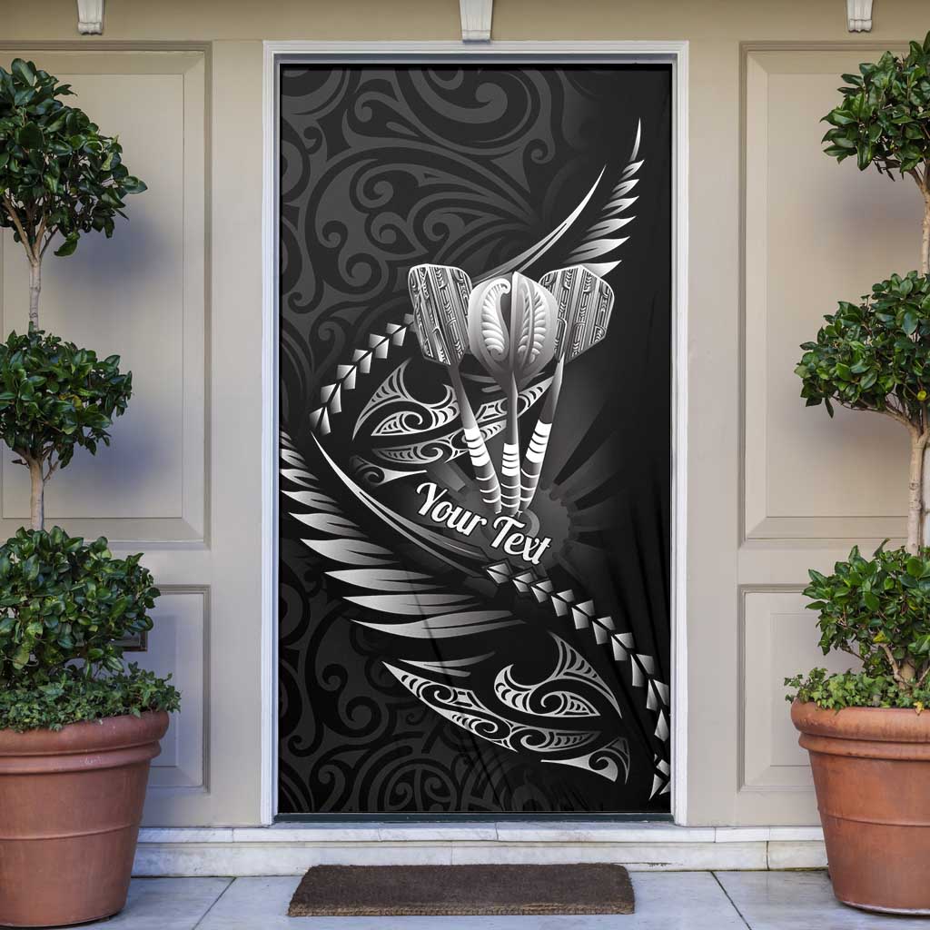 Personalised All Black New Zealand Darts Door Cover Aoteroa Fern Maori Galaxy Style LT14 Black - Polynesian Pride