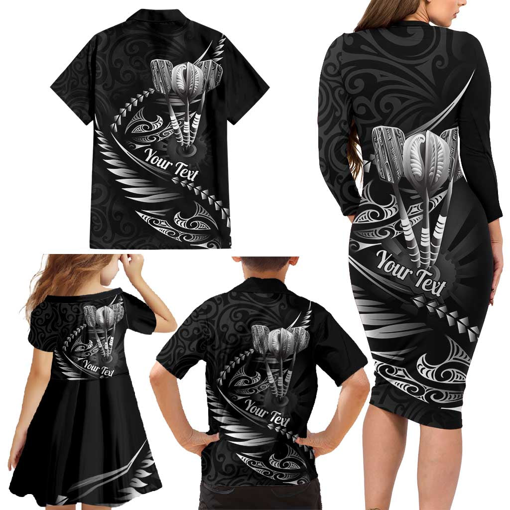 Personalised All Black New Zealand Darts Family Matching Long Sleeve Bodycon Dress and Hawaiian Shirt Aoteroa Fern Maori Galaxy Style LT14 - Polynesian Pride