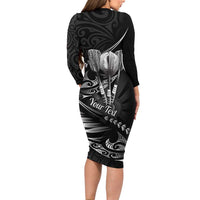 Personalised All Black New Zealand Darts Family Matching Long Sleeve Bodycon Dress and Hawaiian Shirt Aoteroa Fern Maori Galaxy Style LT14 - Polynesian Pride