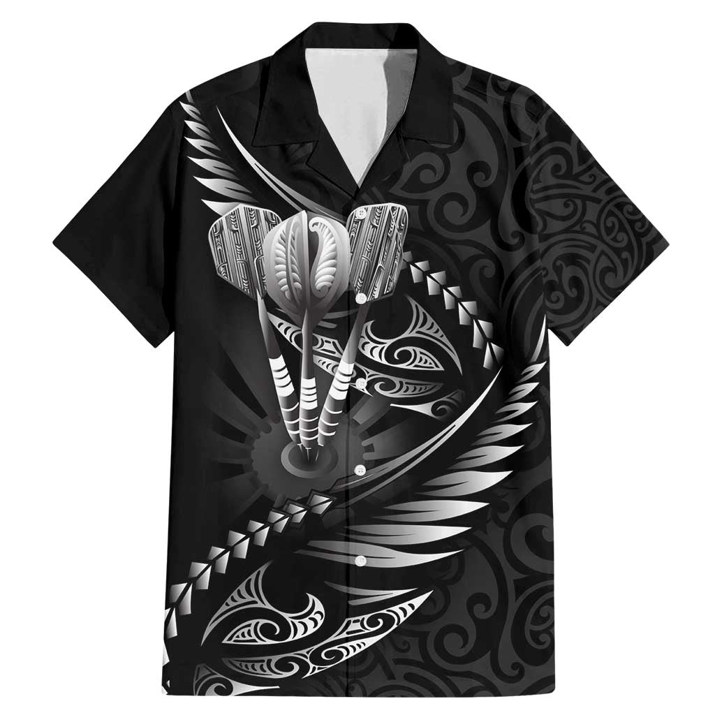 Personalised All Black New Zealand Darts Family Matching Mermaid Dress and Hawaiian Shirt Aoteroa Fern Maori Galaxy Style LT14 Dad's Shirt - Short Sleeve Black - Polynesian Pride