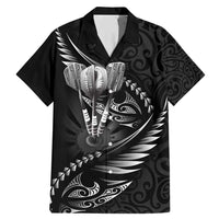 Personalised All Black New Zealand Darts Family Matching Mermaid Dress and Hawaiian Shirt Aoteroa Fern Maori Galaxy Style LT14 Dad's Shirt - Short Sleeve Black - Polynesian Pride