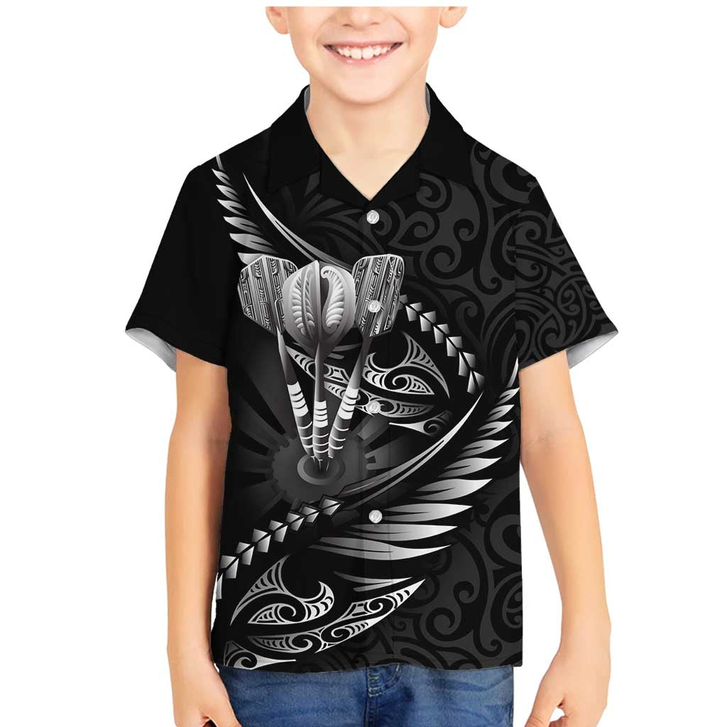 Personalised All Black New Zealand Darts Family Matching Mermaid Dress and Hawaiian Shirt Aoteroa Fern Maori Galaxy Style LT14 Son's Shirt Black - Polynesian Pride