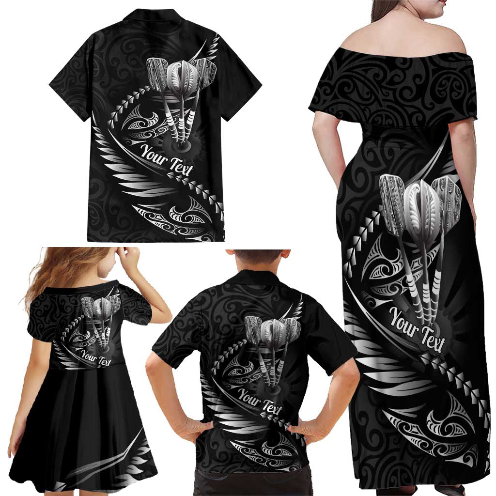Personalised All Black New Zealand Darts Family Matching Off Shoulder Maxi Dress and Hawaiian Shirt Aoteroa Fern Maori Galaxy Style LT14 - Polynesian Pride