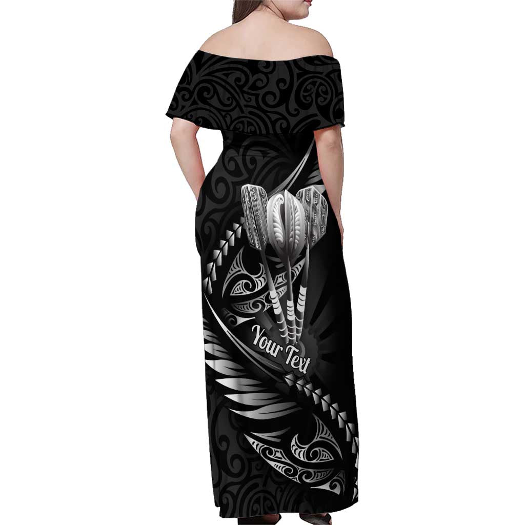 Personalised All Black New Zealand Darts Family Matching Off Shoulder Maxi Dress and Hawaiian Shirt Aoteroa Fern Maori Galaxy Style LT14 - Polynesian Pride