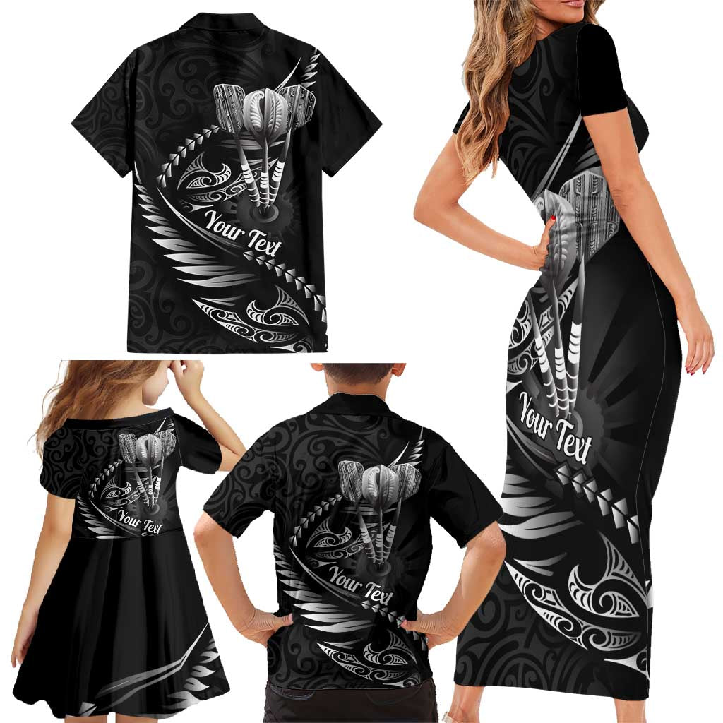 Personalised All Black New Zealand Darts Family Matching Short Sleeve Bodycon Dress and Hawaiian Shirt Aoteroa Fern Maori Galaxy Style LT14 - Polynesian Pride