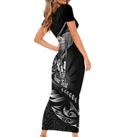 Personalised All Black New Zealand Darts Family Matching Short Sleeve Bodycon Dress and Hawaiian Shirt Aoteroa Fern Maori Galaxy Style LT14 - Polynesian Pride