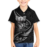 Personalised All Black New Zealand Darts Family Matching Short Sleeve Bodycon Dress and Hawaiian Shirt Aoteroa Fern Maori Galaxy Style LT14 Son's Shirt Black - Polynesian Pride