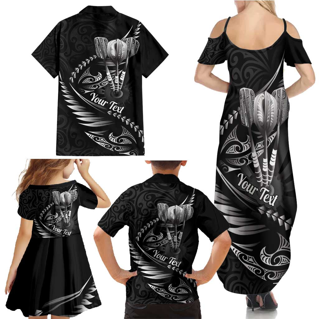 Personalised All Black New Zealand Darts Family Matching Summer Maxi Dress and Hawaiian Shirt Aoteroa Fern Maori Galaxy Style LT14 - Polynesian Pride