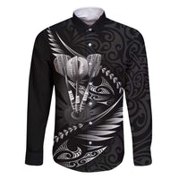 Personalised All Black New Zealand Darts Family Matching Summer Maxi Dress and Hawaiian Shirt Aoteroa Fern Maori Galaxy Style LT14 Dad's Shirt - Long Sleeve Black - Polynesian Pride