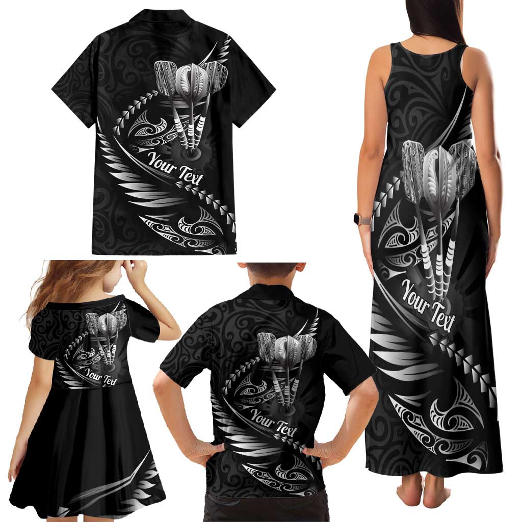 Personalised All Black New Zealand Darts Family Matching Tank Maxi Dress and Hawaiian Shirt Aoteroa Fern Maori Galaxy Style LT14 - Polynesian Pride