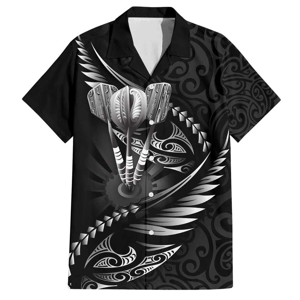 Personalised All Black New Zealand Darts Family Matching Tank Maxi Dress and Hawaiian Shirt Aoteroa Fern Maori Galaxy Style LT14 Dad's Shirt - Short Sleeve Black - Polynesian Pride