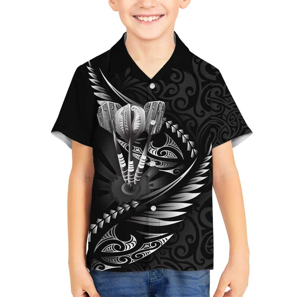Personalised All Black New Zealand Darts Family Matching Tank Maxi Dress and Hawaiian Shirt Aoteroa Fern Maori Galaxy Style LT14 Son's Shirt Black - Polynesian Pride
