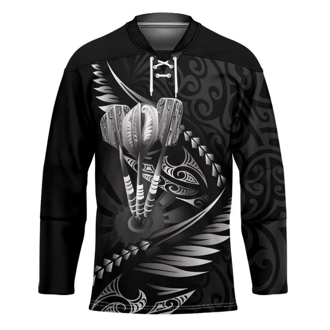 Personalised All Black New Zealand Darts Hockey Jersey Aoteroa Fern Maori Galaxy Style LT14 Unisex Black - Polynesian Pride