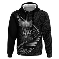 Personalised All Black New Zealand Darts Hoodie Aoteroa Fern Maori Galaxy Style LT14 Pullover Hoodie Black - Polynesian Pride