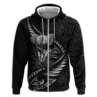 Personalised All Black New Zealand Darts Hoodie Aoteroa Fern Maori Galaxy Style LT14 Zip Hoodie Black - Polynesian Pride