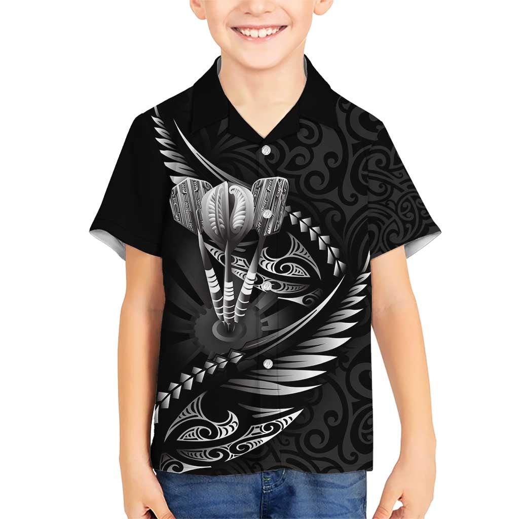 Personalised All Black New Zealand Darts Kid Hawaiian Shirt Aoteroa Fern Maori Galaxy Style LT14 Kid Black - Polynesian Pride
