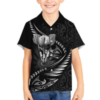 Personalised All Black New Zealand Darts Kid Hawaiian Shirt Aoteroa Fern Maori Galaxy Style LT14 Kid Black - Polynesian Pride