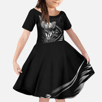 Personalised All Black New Zealand Darts Kid Short Sleeve Dress Aoteroa Fern Maori Galaxy Style LT14 KID Black - Polynesian Pride