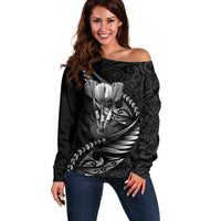 Personalised All Black New Zealand Darts Off Shoulder Sweater Aoteroa Fern Maori Galaxy Style