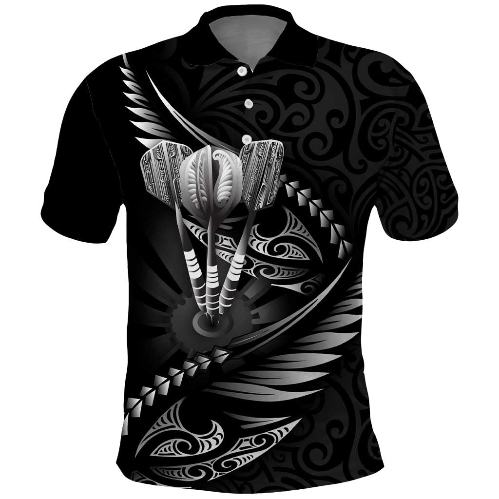 Personalised All Black New Zealand Darts Polo Shirt Aoteroa Fern Maori Galaxy Style LT14 Black - Polynesian Pride
