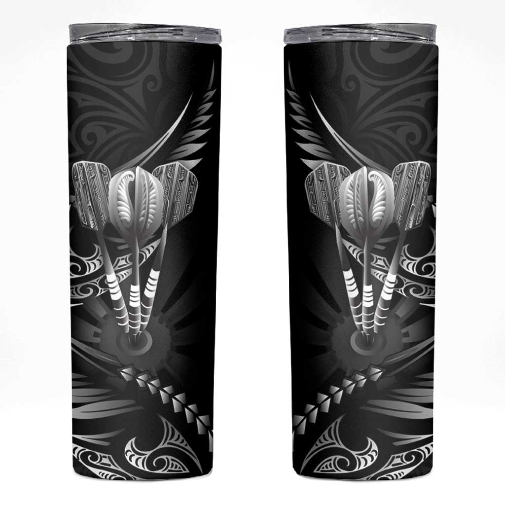 All Black New Zealand Darts Skinny Tumbler Aoteroa Fern Maori Galaxy Style LT14 Black - Polynesian Pride