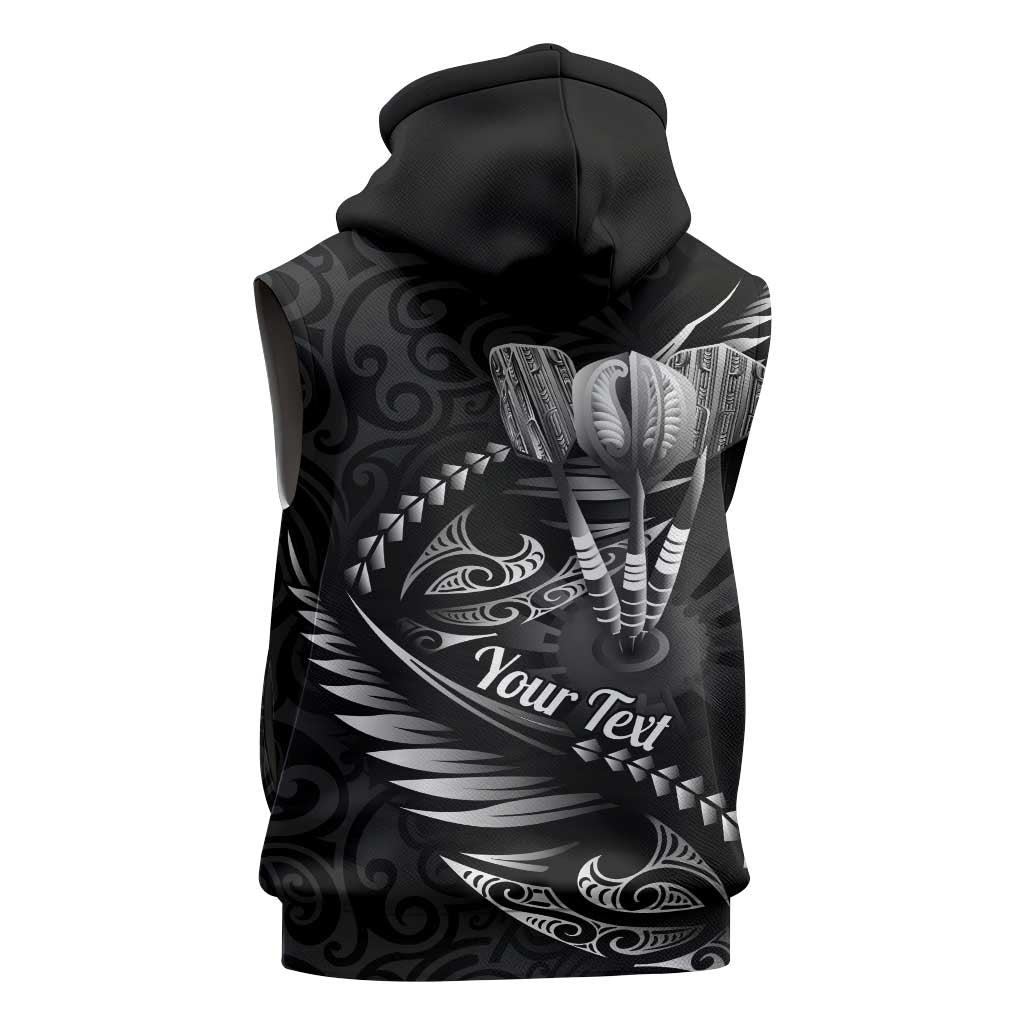 Personalised All Black New Zealand Darts Sleeveless Zip Hoodie Aoteroa Fern Maori Galaxy Style LT14 - Polynesian Pride