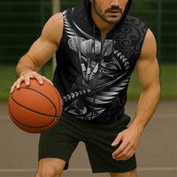 Personalised All Black New Zealand Darts Sleeveless Zip Hoodie Aoteroa Fern Maori Galaxy Style LT14 - Polynesian Pride