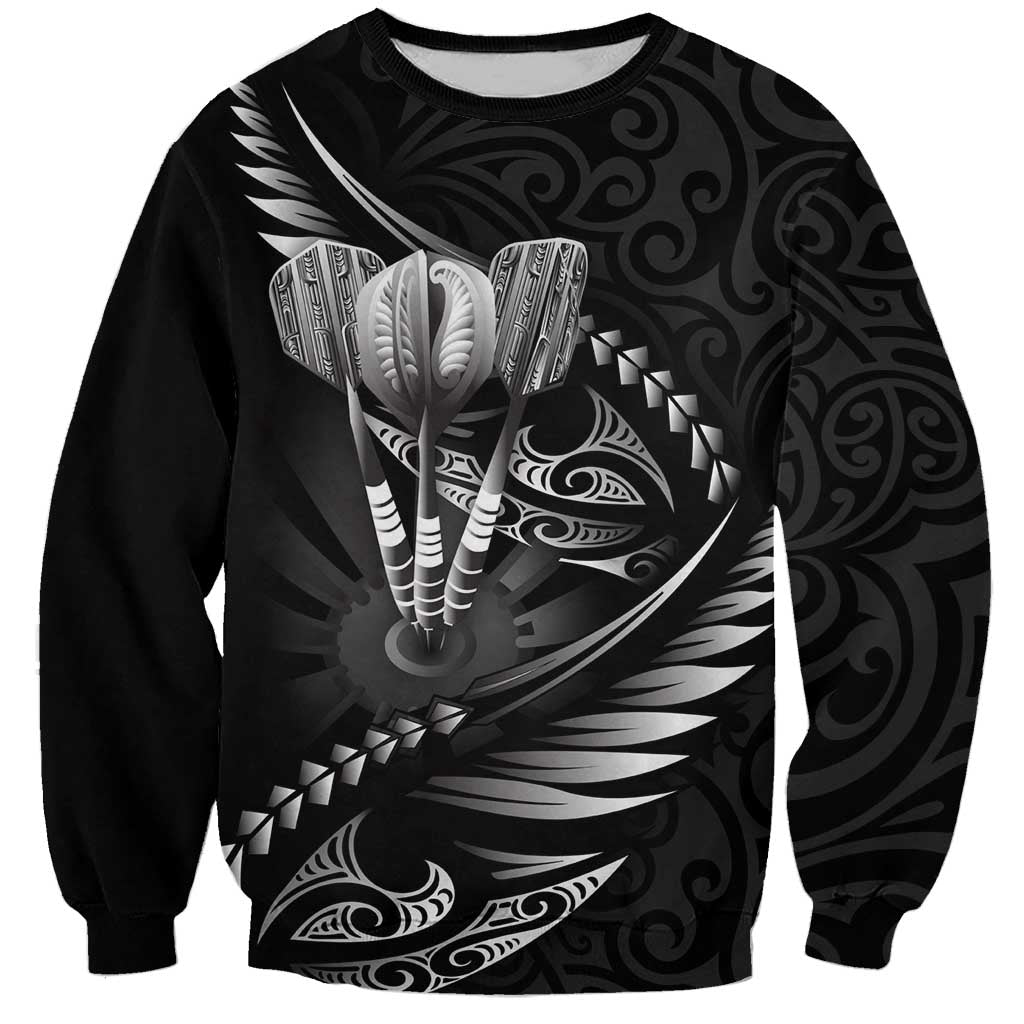 Personalised All Black New Zealand Darts Sweatshirt Aoteroa Fern Maori Galaxy Style LT14 Unisex Black - Polynesian Pride