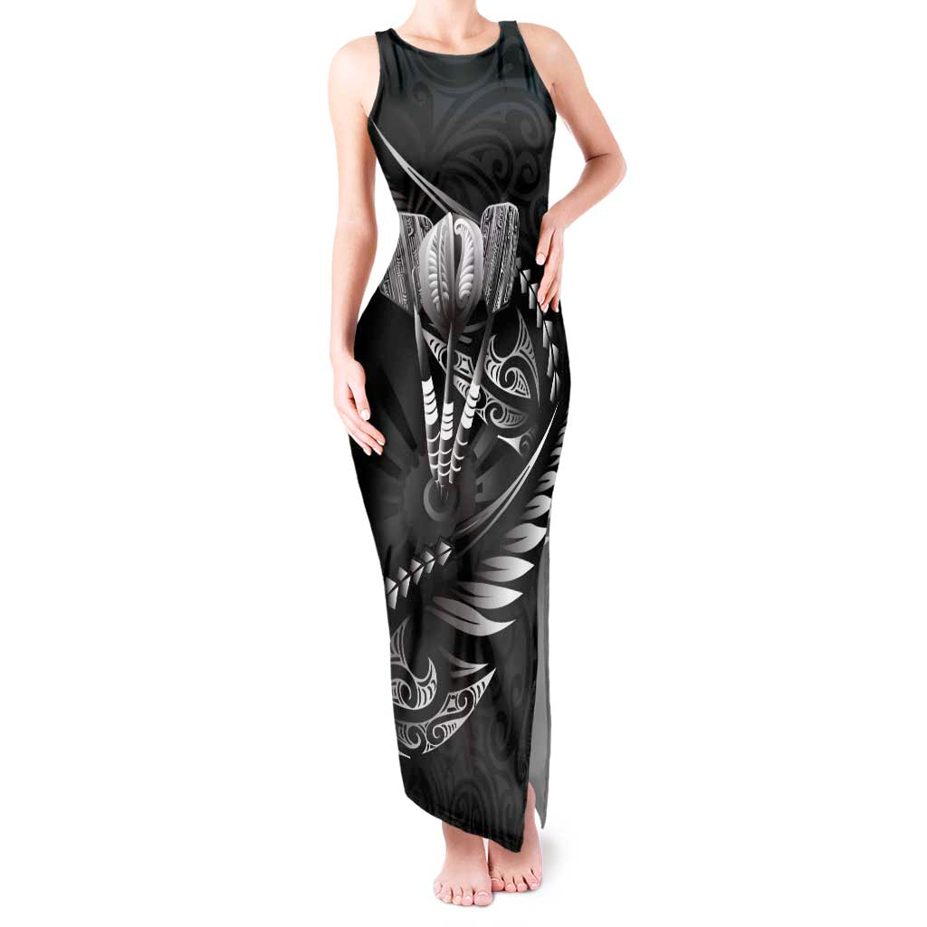 Personalised All Black New Zealand Darts Tank Maxi Dress Aoteroa Fern Maori Galaxy Style LT14 Women Black - Polynesian Pride