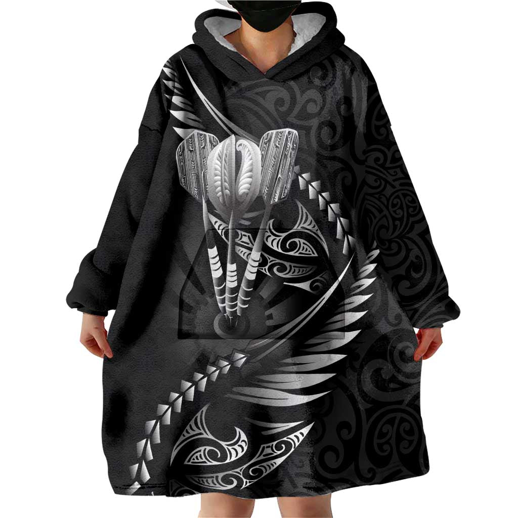 Personalised All Black New Zealand Darts Wearable Blanket Hoodie Aoteroa Fern Maori Galaxy Style LT14 - Polynesian Pride
