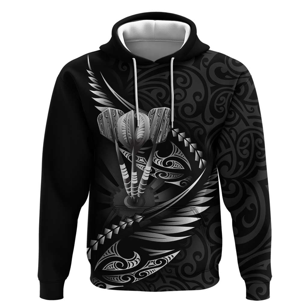 Personalised All Black New Zealand Darts Zip Hoodie Aoteroa Fern Maori Galaxy Style LT14 Pullover Hoodie Black - Polynesian Pride
