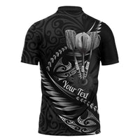 Personalised All Black New Zealand Darts Zipper Polo Shirt Aoteroa Fern Maori Galaxy Style LT14 - Polynesian Pride