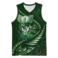 Personalised All Green New Zealand Darts Basketball Jersey Aoteroa Fern Maori Galaxy Style LT14 Unisex Green - Polynesian Pride