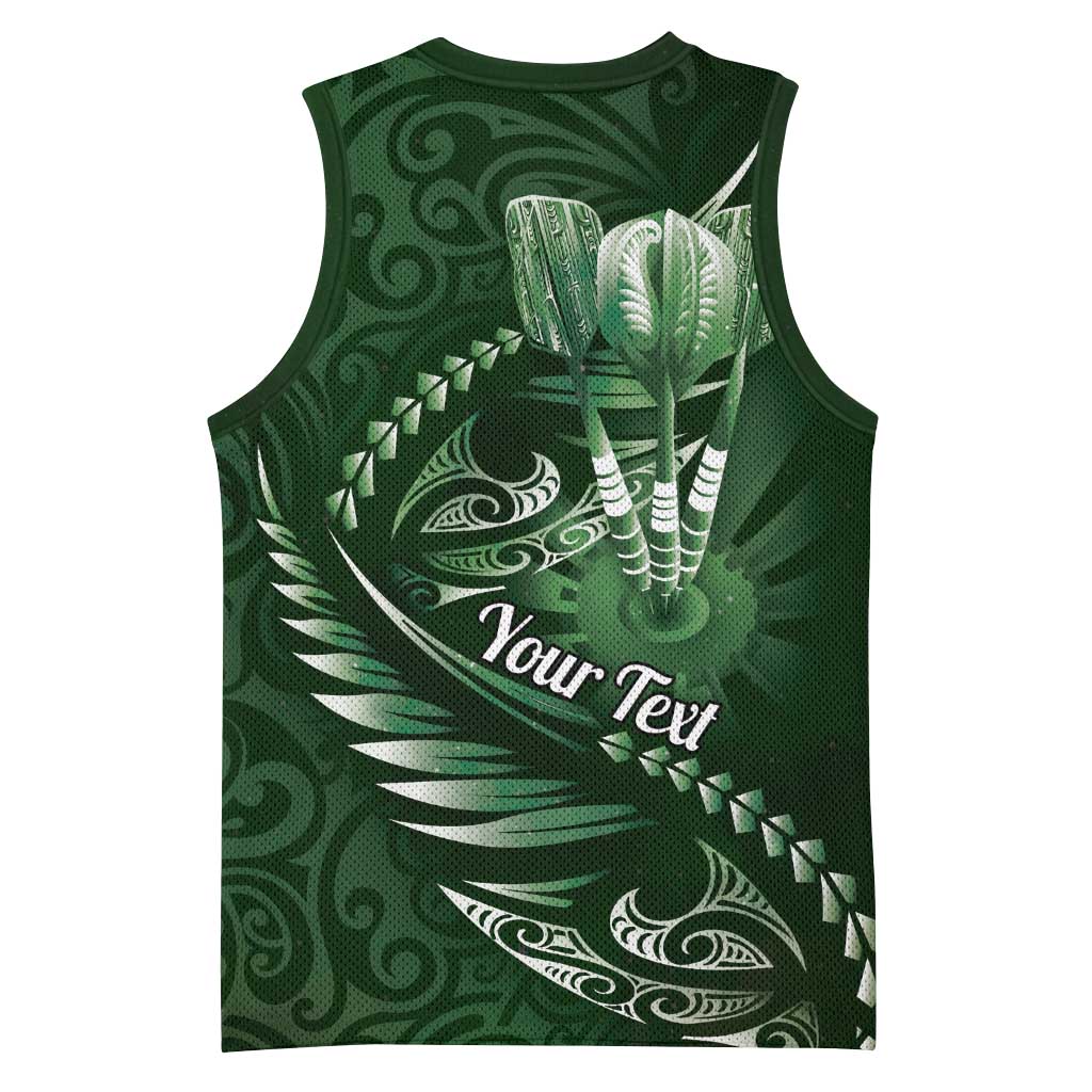 Personalised All Green New Zealand Darts Basketball Jersey Aoteroa Fern Maori Galaxy Style LT14 - Polynesian Pride