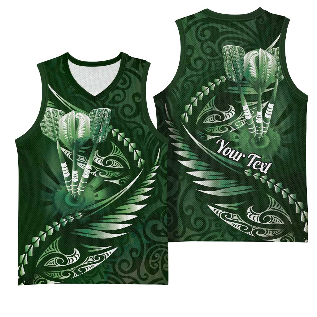 Personalised All Green New Zealand Darts Basketball Jersey Aoteroa Fern Maori Galaxy Style LT14 - Polynesian Pride