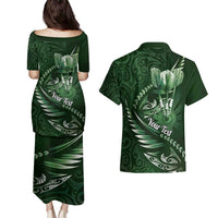 Personalised All Green New Zealand Darts Couples Matching Puletasi and Hawaiian Shirt Aoteroa Fern Maori Galaxy Style LT14 - Polynesian Pride