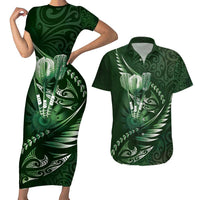 Personalised All Green New Zealand Darts Couples Matching Short Sleeve Bodycon Dress and Hawaiian Shirt Aoteroa Fern Maori Galaxy Style LT14 Green - Polynesian Pride