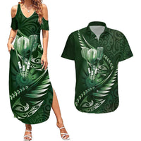 Personalised All Green New Zealand Darts Couples Matching Summer Maxi Dress and Hawaiian Shirt Aoteroa Fern Maori Galaxy Style LT14 Green - Polynesian Pride