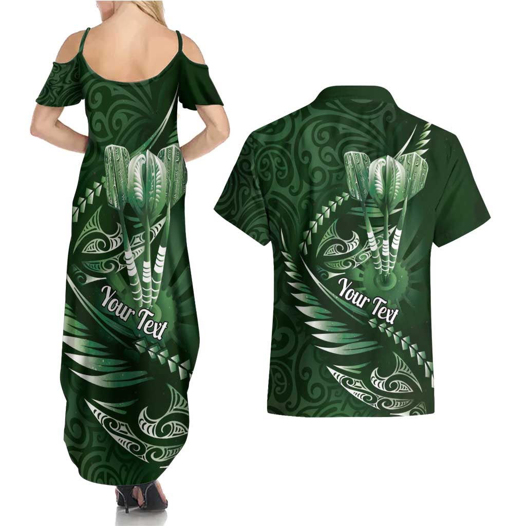 Personalised All Green New Zealand Darts Couples Matching Summer Maxi Dress and Hawaiian Shirt Aoteroa Fern Maori Galaxy Style LT14 - Polynesian Pride