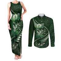 Personalised All Green New Zealand Darts Couples Matching Tank Maxi Dress and Long Sleeve Button Shirt Aoteroa Fern Maori Galaxy Style LT14 Green - Polynesian Pride