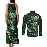 Personalised All Green New Zealand Darts Couples Matching Tank Maxi Dress and Long Sleeve Button Shirt Aoteroa Fern Maori Galaxy Style LT14 - Polynesian Pride