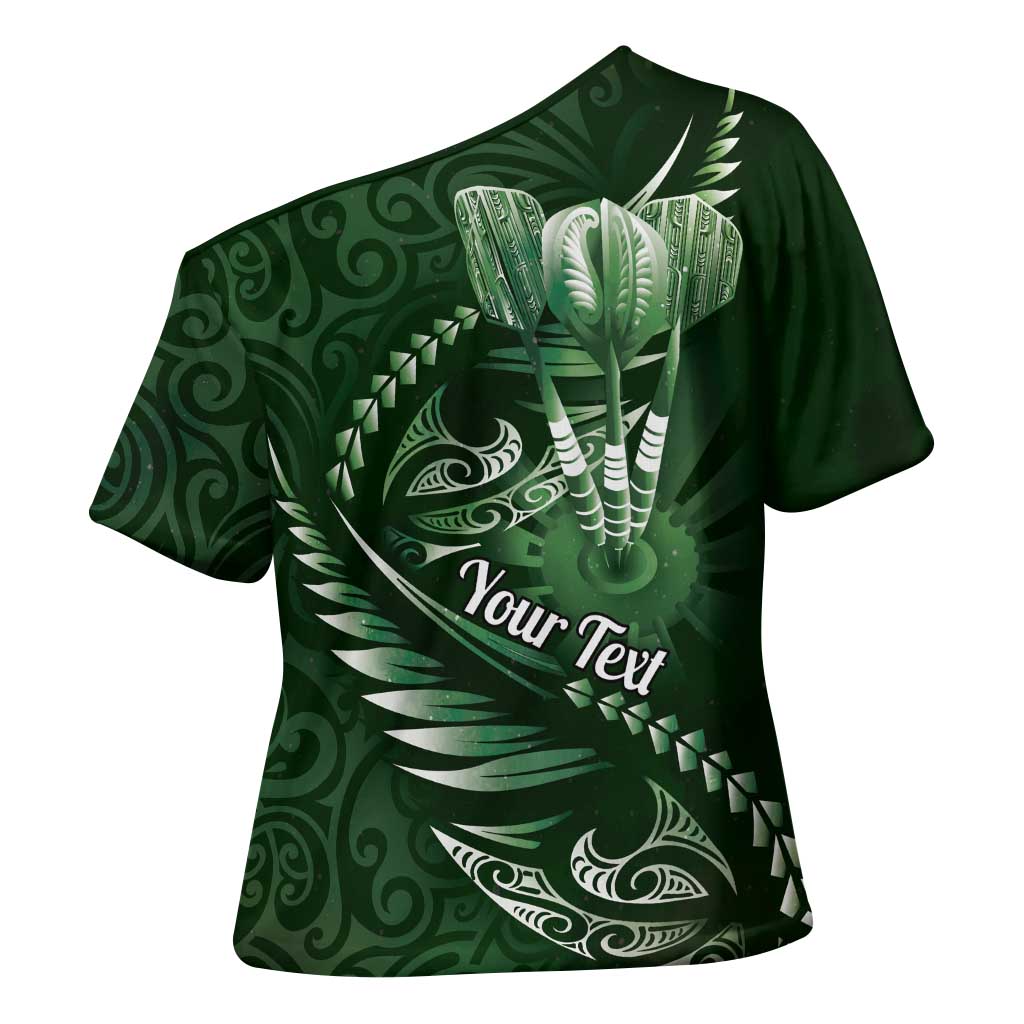 Personalised All Green New Zealand Darts Cross Shoulder Shirt Aoteroa Fern Maori Galaxy Style LT14 - Polynesian Pride