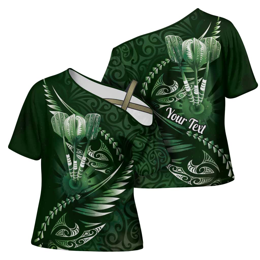 Personalised All Green New Zealand Darts Cross Shoulder Shirt Aoteroa Fern Maori Galaxy Style LT14 - Polynesian Pride