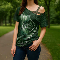 Personalised All Green New Zealand Darts Cross Shoulder Shirt Aoteroa Fern Maori Galaxy Style LT14 - Polynesian Pride