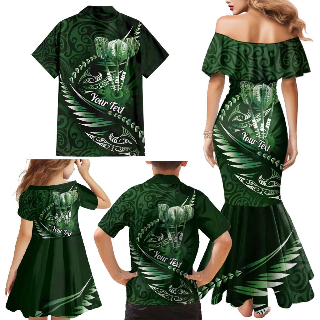 Personalised All Green New Zealand Darts Family Matching Mermaid Dress and Hawaiian Shirt Aoteroa Fern Maori Galaxy Style LT14 - Polynesian Pride