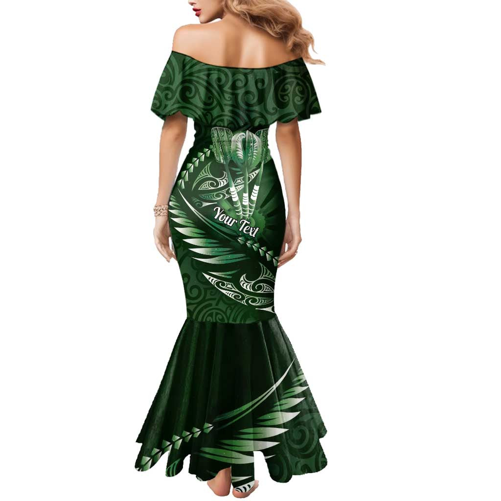 Personalised All Green New Zealand Darts Family Matching Mermaid Dress and Hawaiian Shirt Aoteroa Fern Maori Galaxy Style LT14 - Polynesian Pride