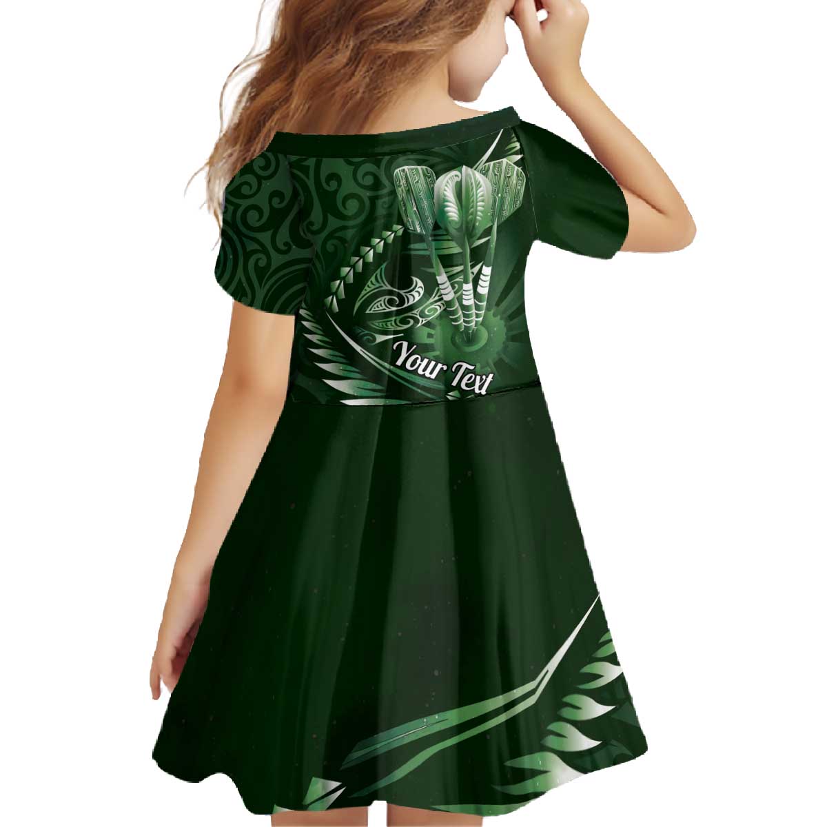Personalised All Green New Zealand Darts Family Matching Off The Shoulder Long Sleeve Dress and Hawaiian Shirt Aoteroa Fern Maori Galaxy Style LT14 - Polynesian Pride