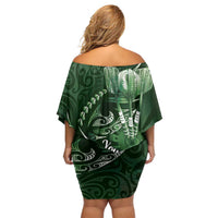 Personalised All Green New Zealand Darts Family Matching Off Shoulder Short Dress and Hawaiian Shirt Aoteroa Fern Maori Galaxy Style LT14 - Polynesian Pride